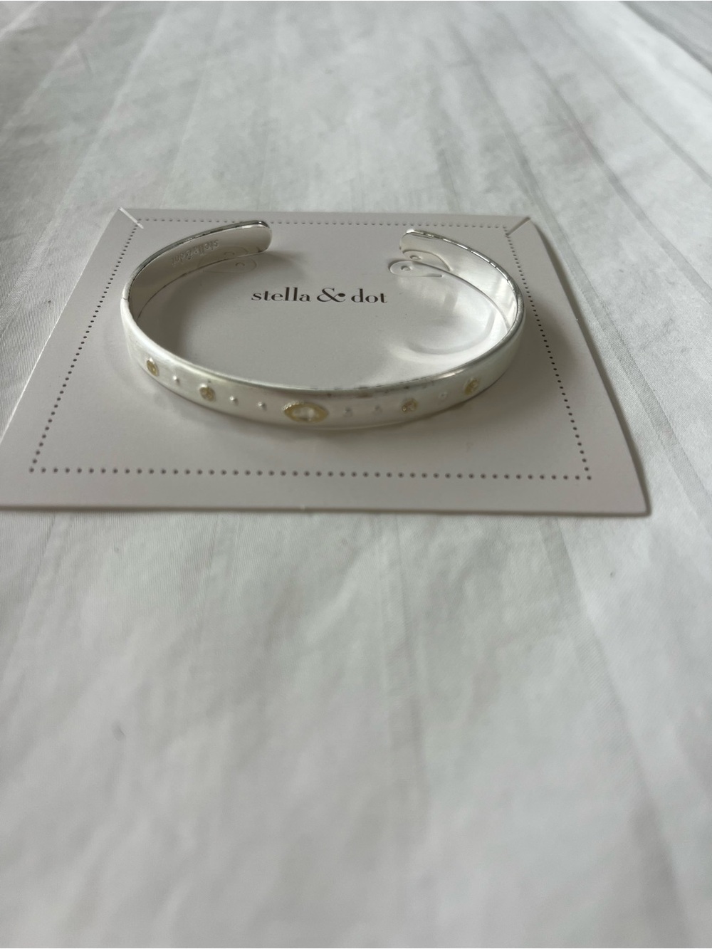 Stella & Dot White Enamel Cuff with Gold Dot Accents